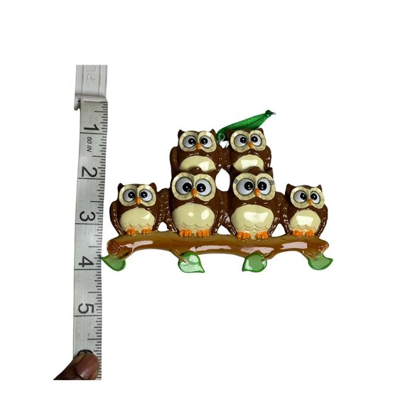 Owl Family of 6 Christmas Ornament on a Branch -Family Gift L 5"X4" Holiday Dec - Picture 3 of 5